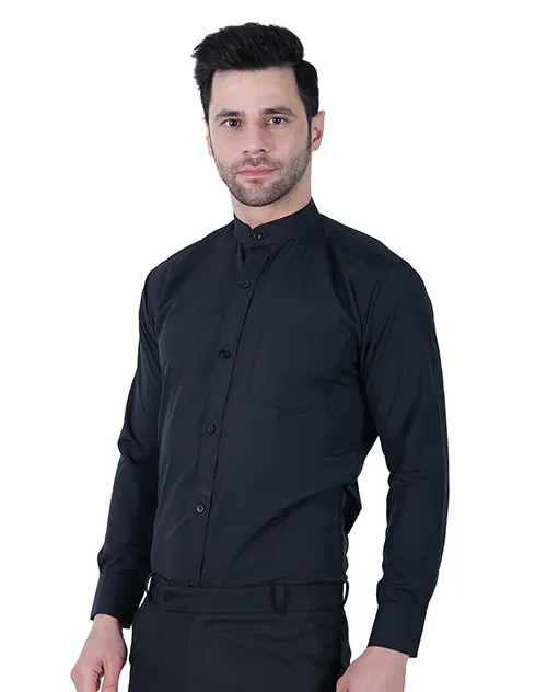 Shirt Black Chinese Collar