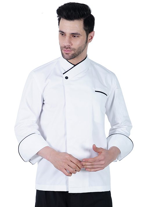 Chef Coat Premium Black Consealed Button