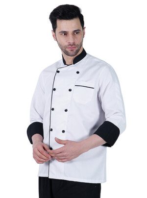 Chef Coat Deluxe White Black Collar