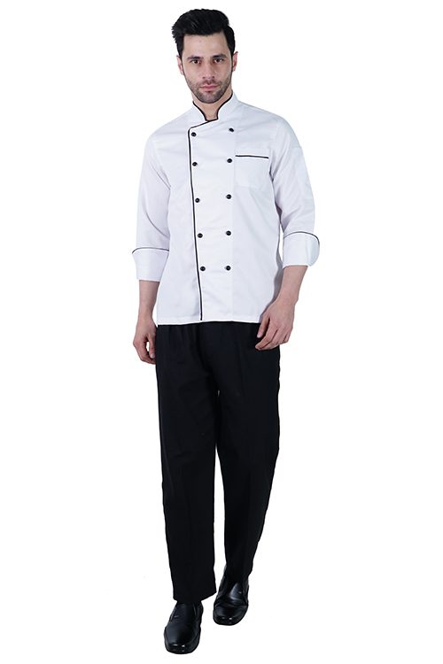 Chef Coat Deluxe White Black Trim