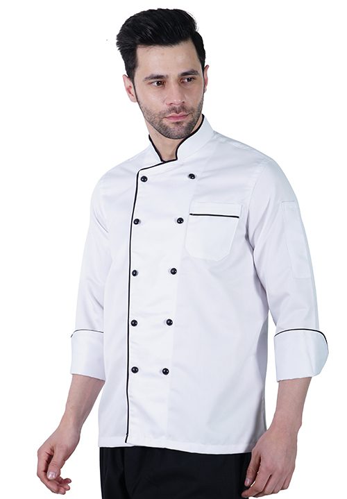 Chef Coat Deluxe White Black Trim