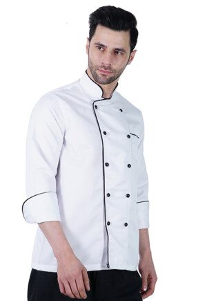 Chef Coat Deluxe White Black Trim