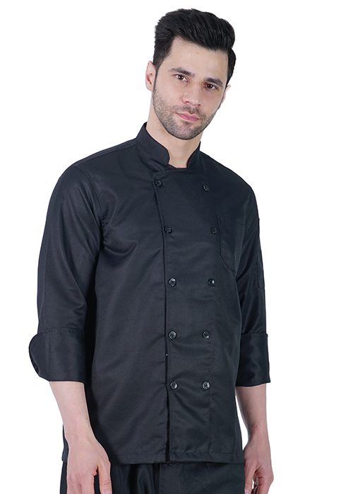 Chef Coat Deluxe White Plain Black