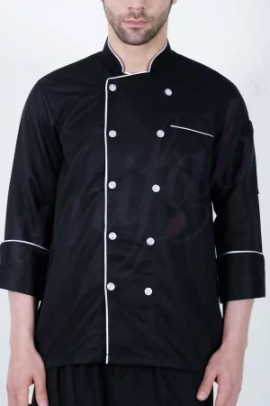 Chef Coat Deluxe Black - White Trim