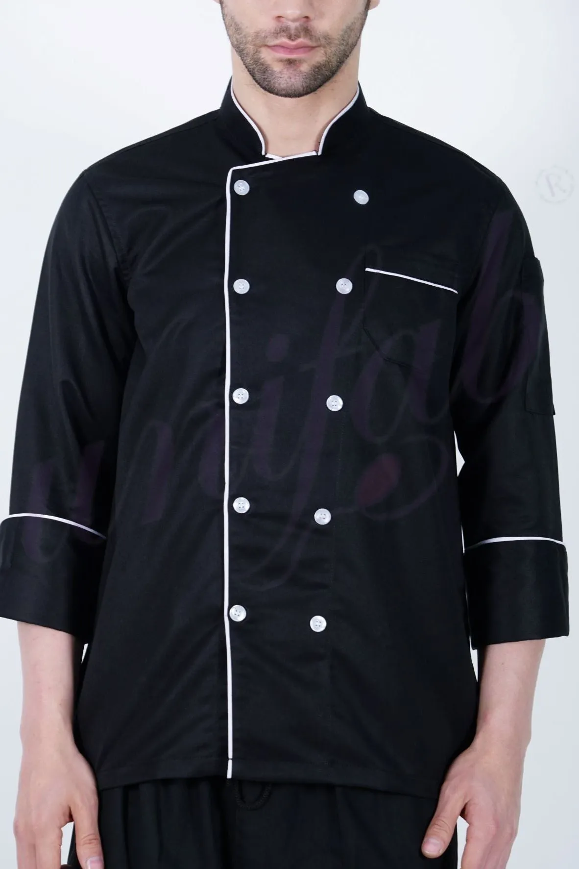 Chef Coat Deluxe Black - White Trim