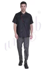 Chef Coat Black Deluxe Short Sleeve - Slipon