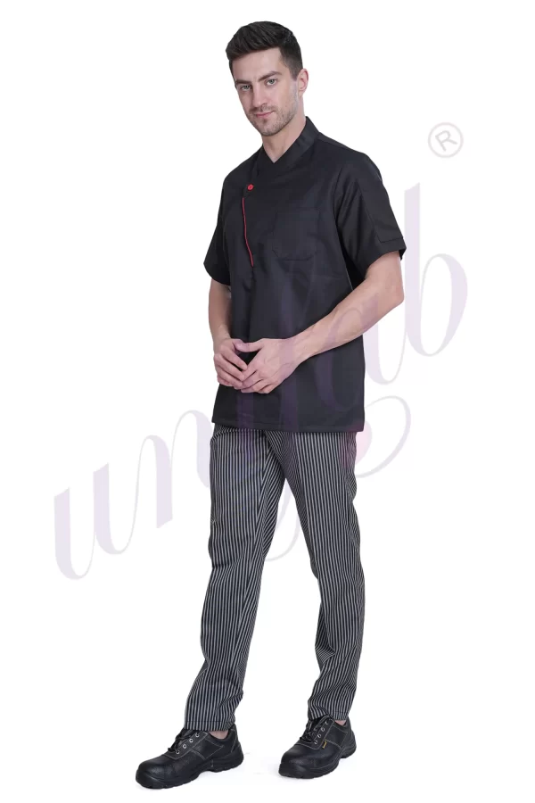 Chef Coat Black Deluxe Short Sleeve - Slipon