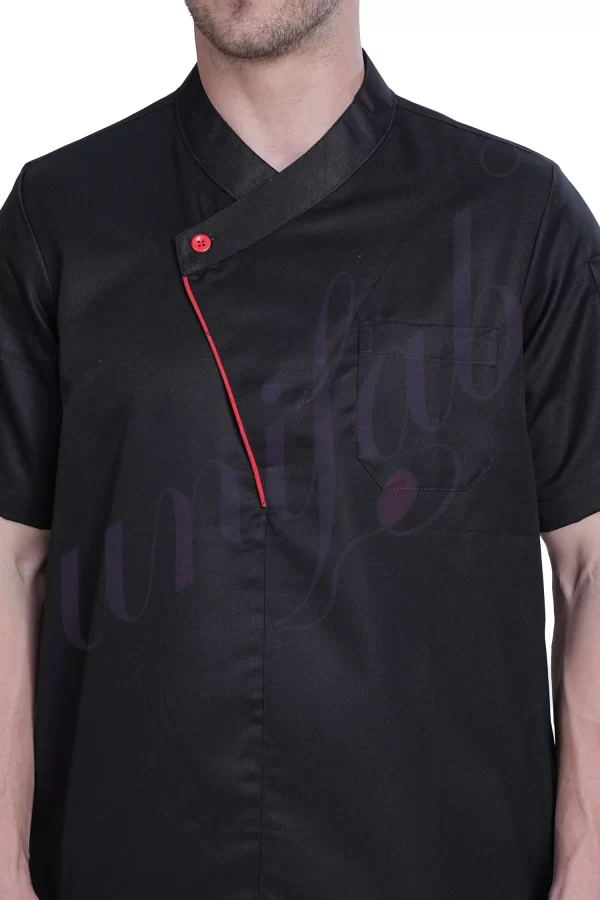 Chef Coat Black Deluxe Short Sleeve - Slipon