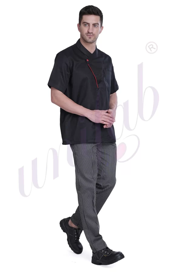 Chef Coat Black Deluxe Short Sleeve - Slipon