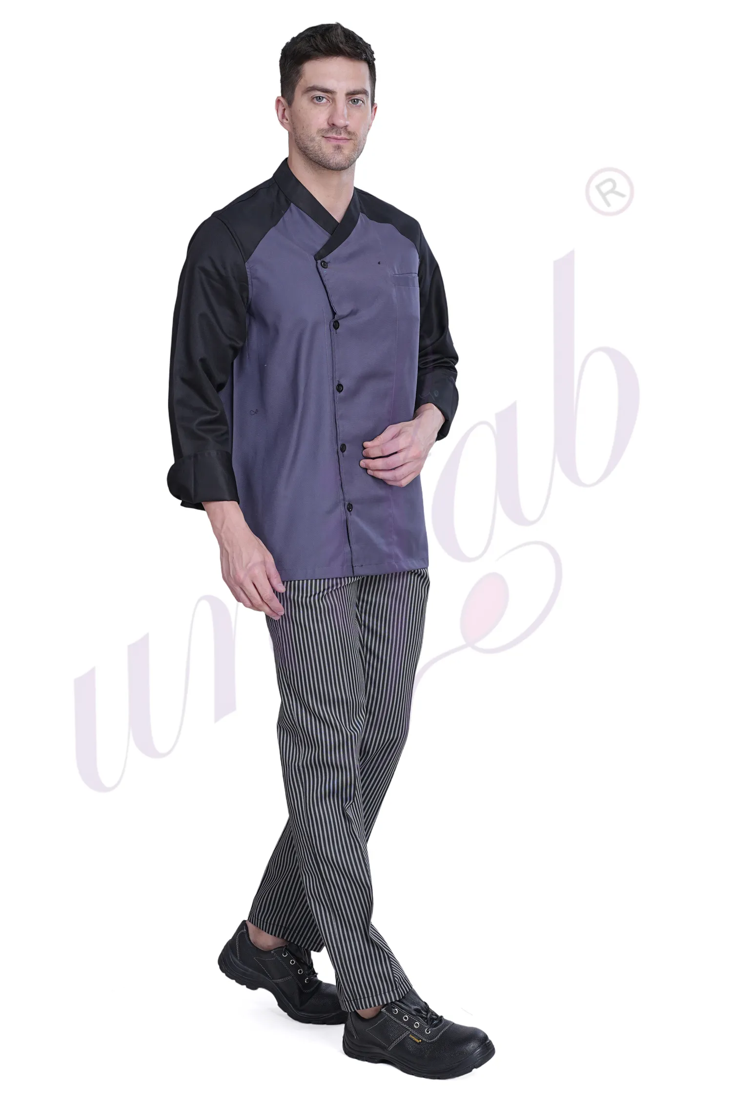 Chef Coat Deluxe Grey - Black Trim