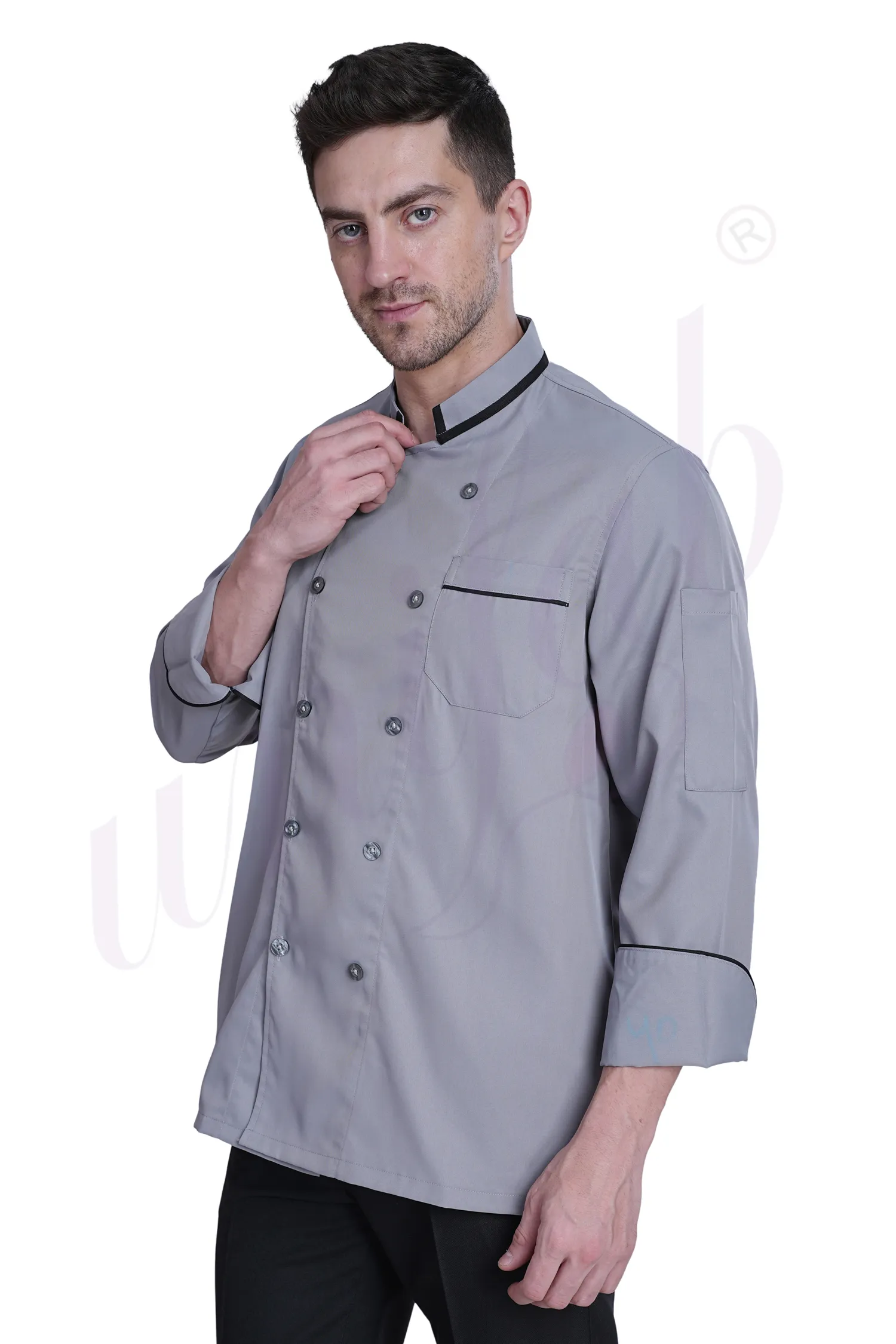 Chef Coat Deluxe Grey - Black Trim