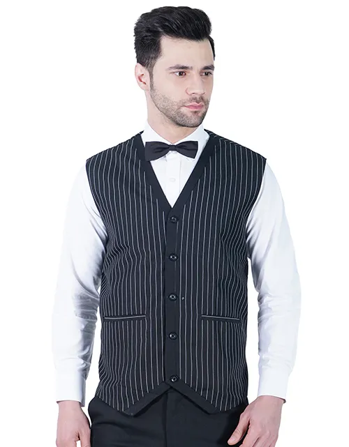 Vest Coat Black 1cm Striped