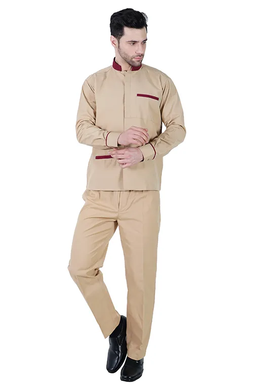 Beige Maroon Shirt Full Sleeve