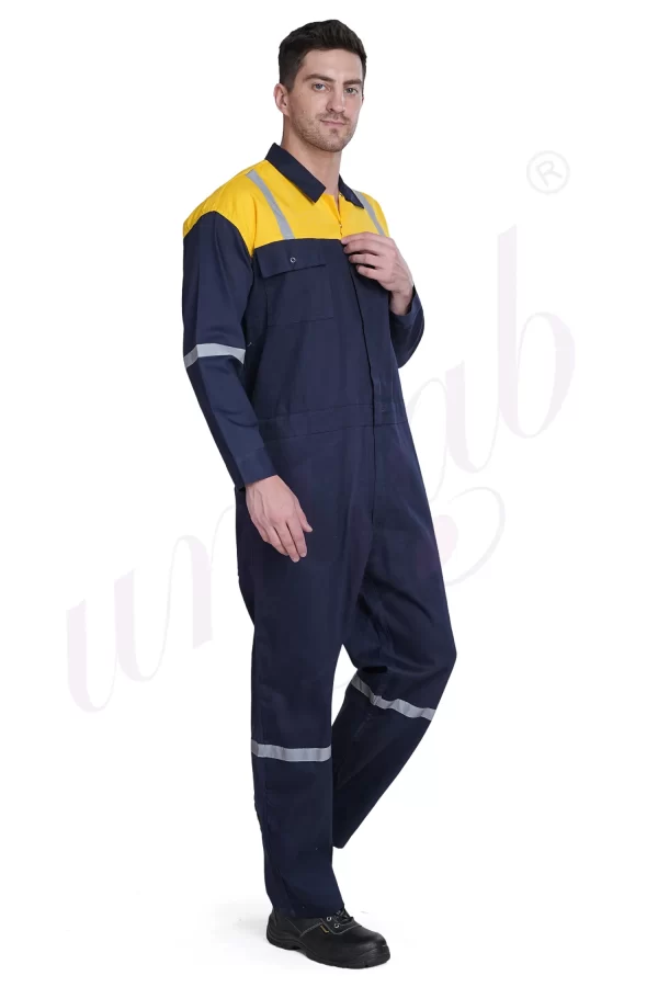 Boiler Suit Cotton Navy / Yellow With Reflector