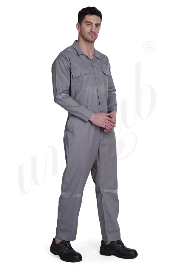 Boiler Suit Cotton Grey With Reflector