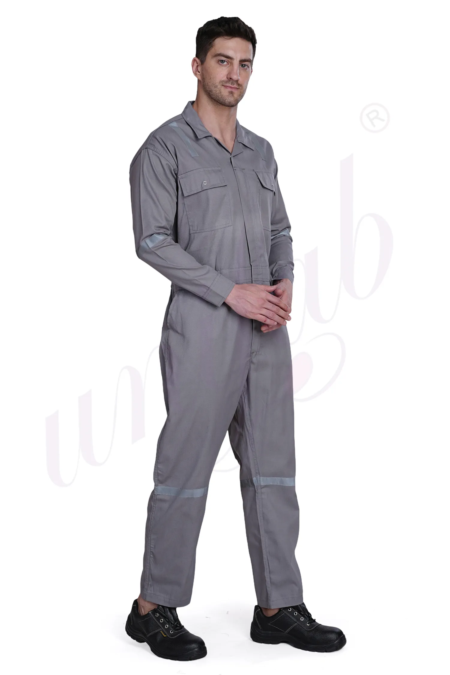 Boiler Suit Cotton Grey With Reflector