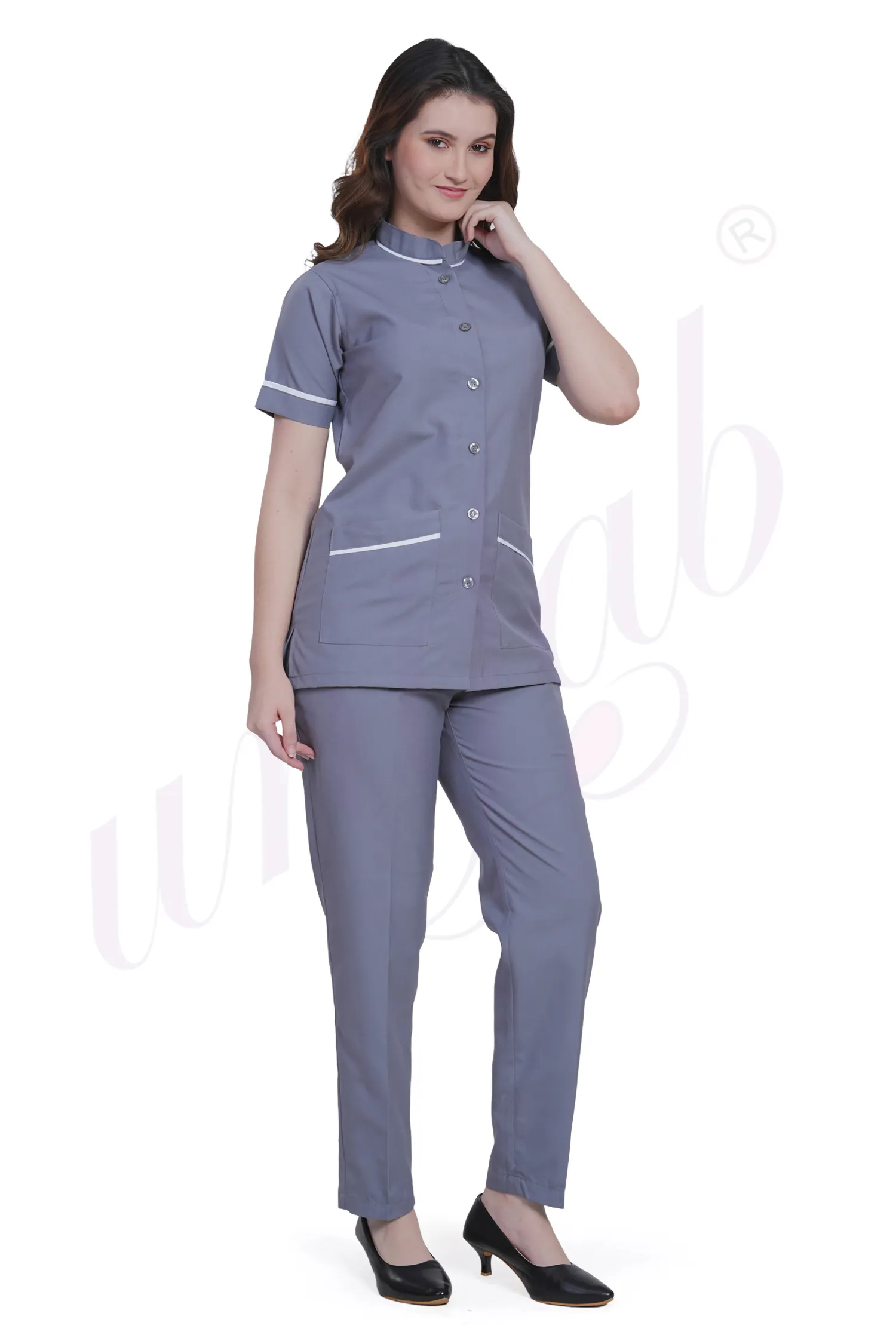 Housekeeping Female Set Grey with White Trim