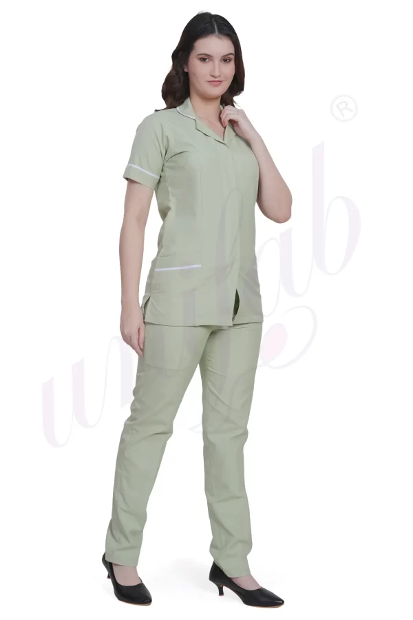 Nursing Uniform Set Green with White Trim
