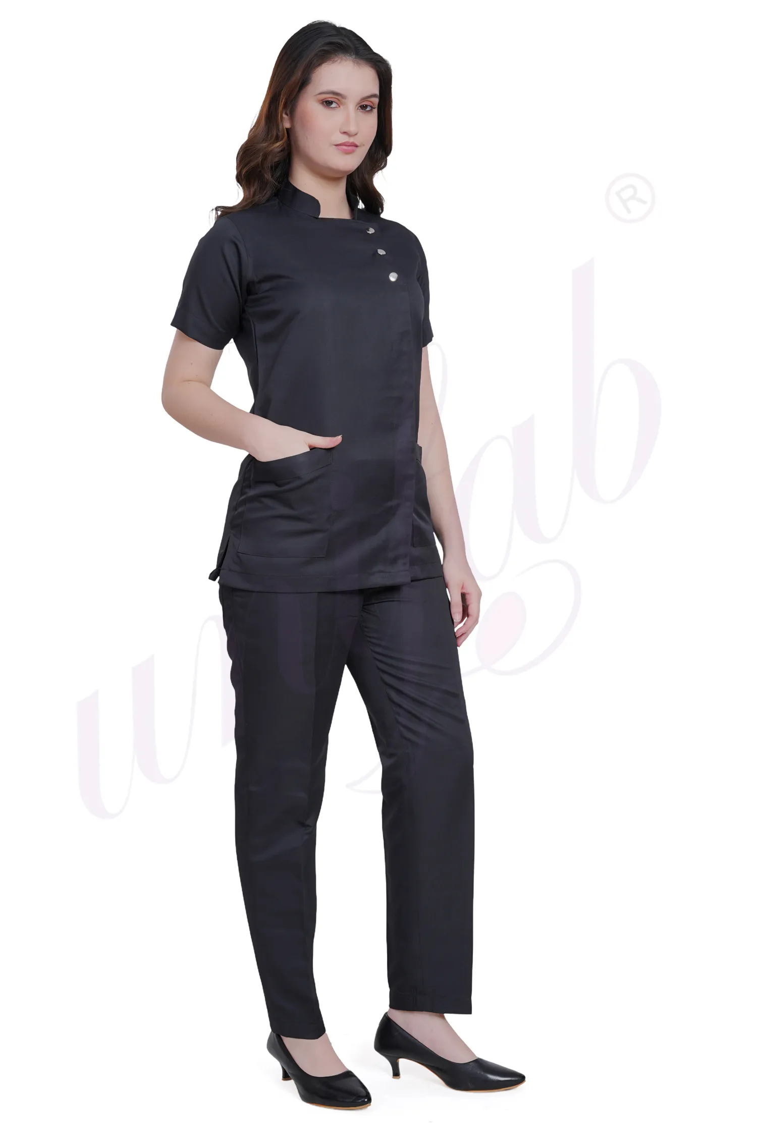 Nursing Uniform Set Black with Snap Closure