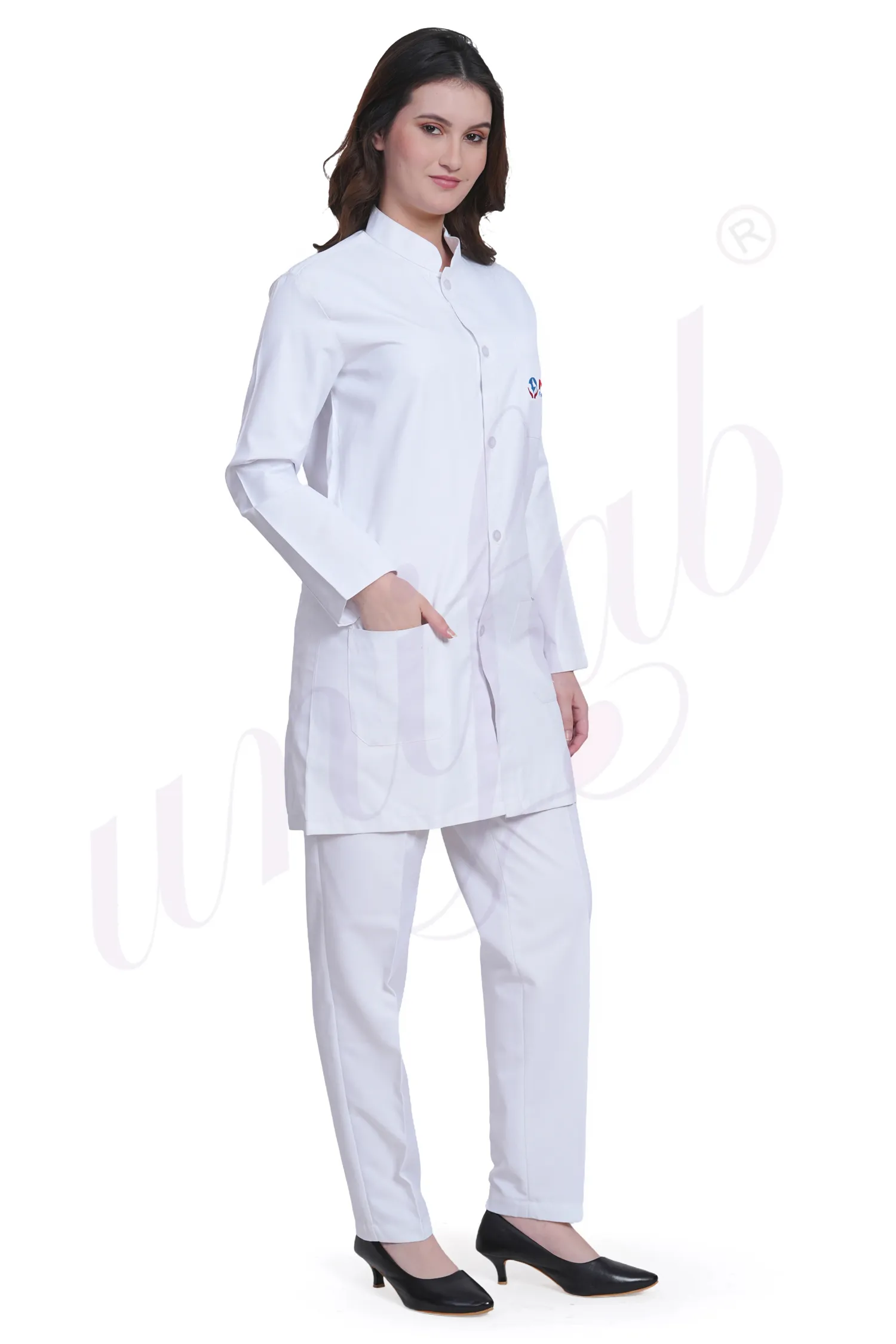Doctors Coat Unisex Long Wrinkle Resistant Closed Neck - White