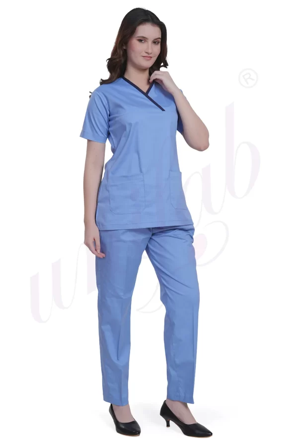 Medical Scrub Female Ceil Blue with Navy Trim