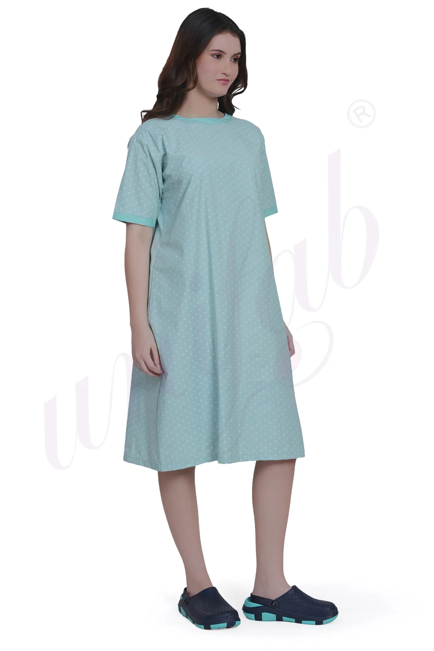 Patient Gown Unisex Green Self Design all over