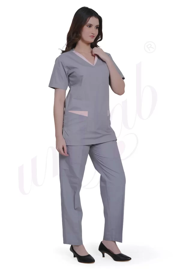 Medical Scrub Designer Female Grey with Baby Pink
