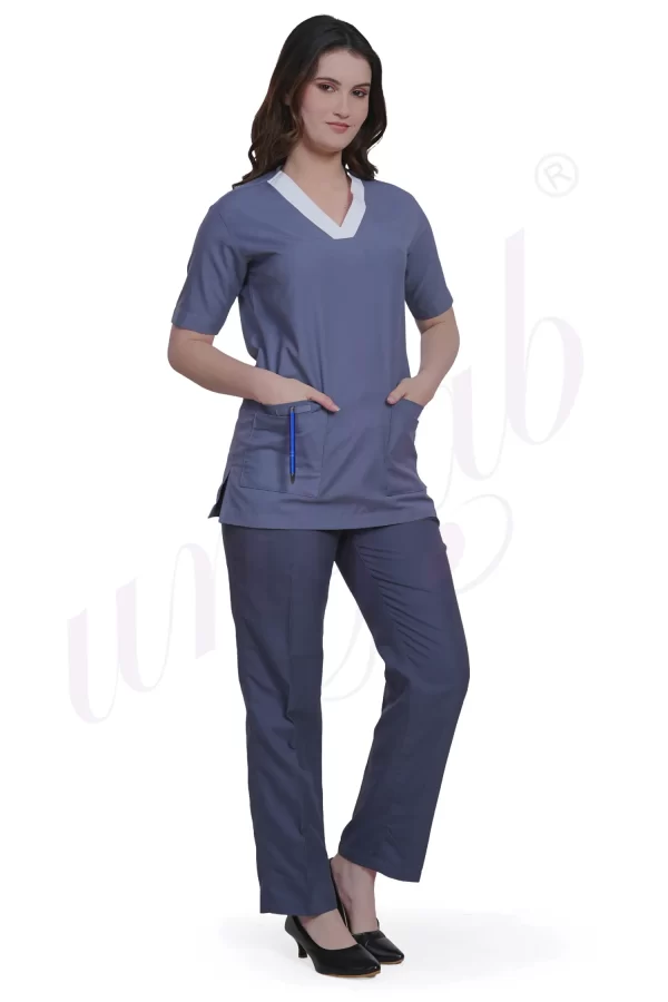 Medical Scrub Designer Female Grey with White
