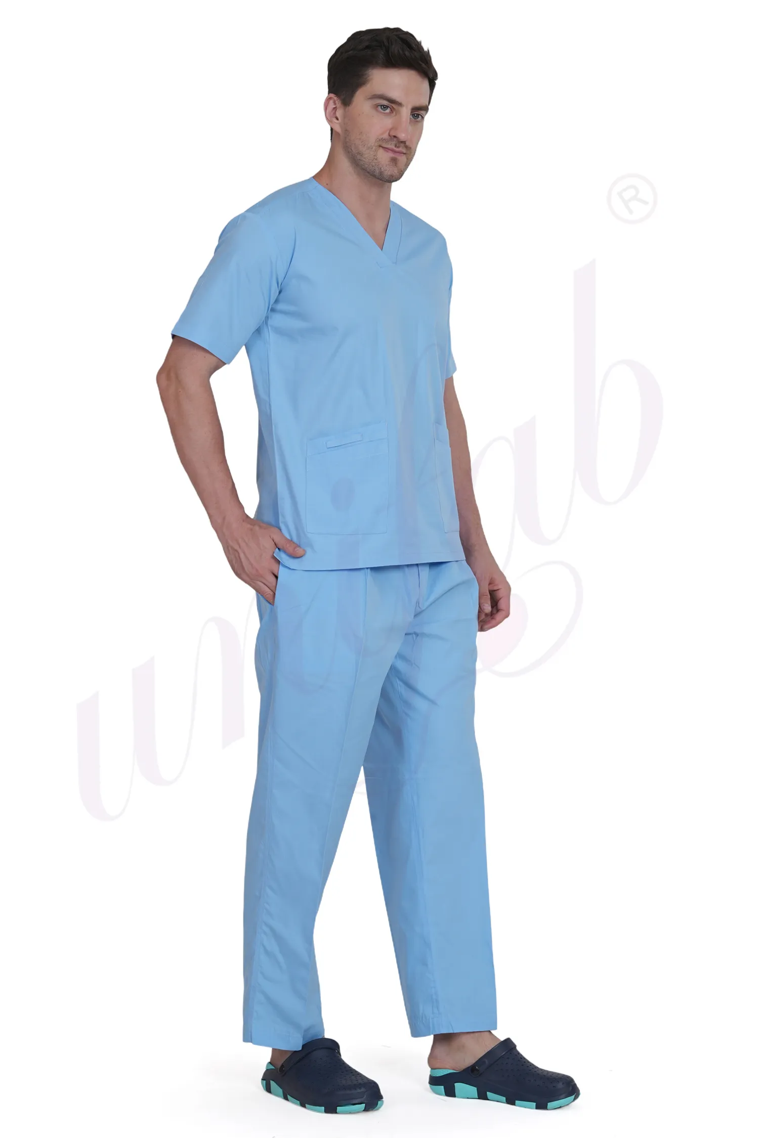 Medical Scrub Male Sky Blue - 2 Way Stretchable