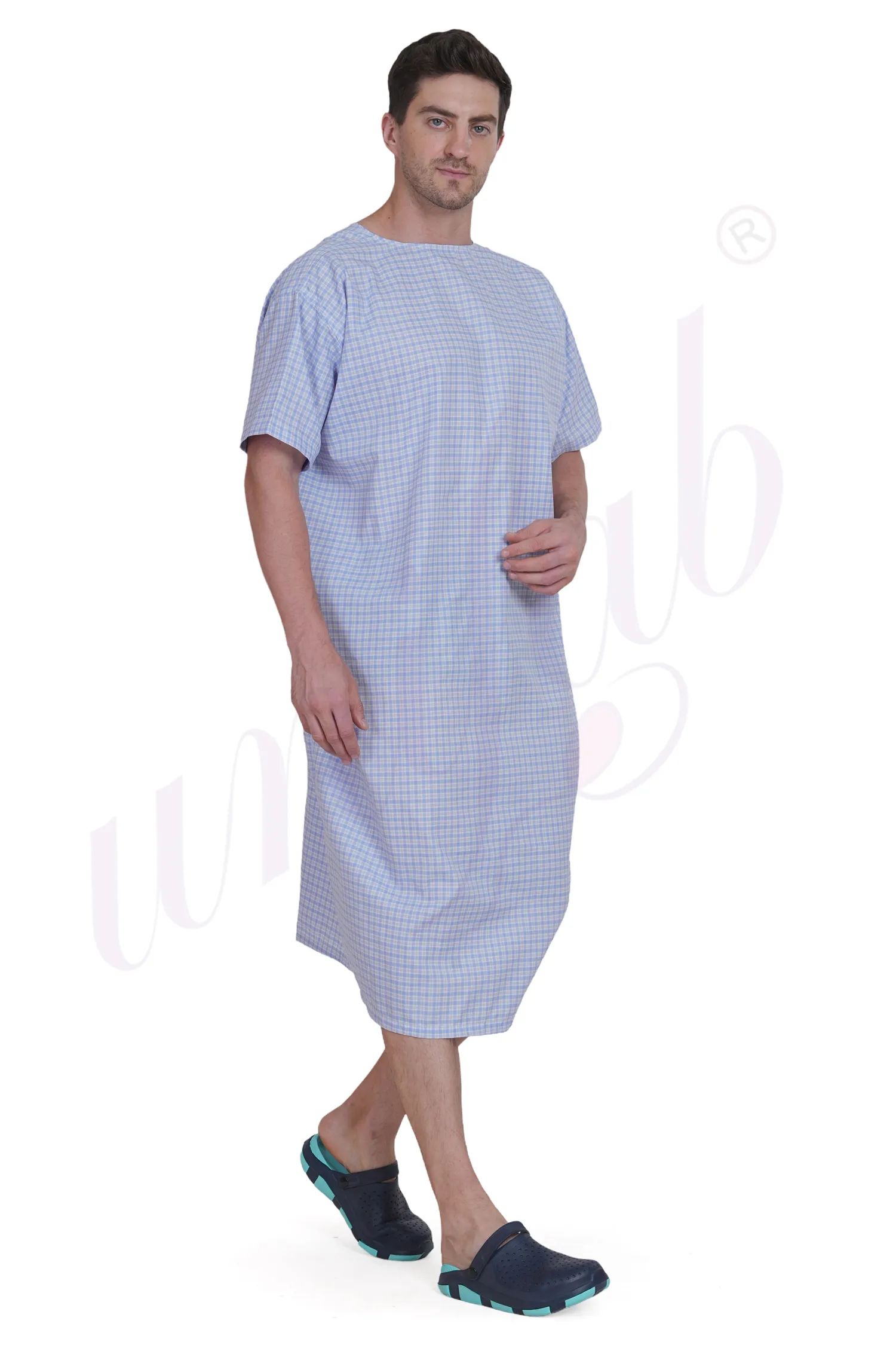 Patient Gown Unisex Blue Checkered all over