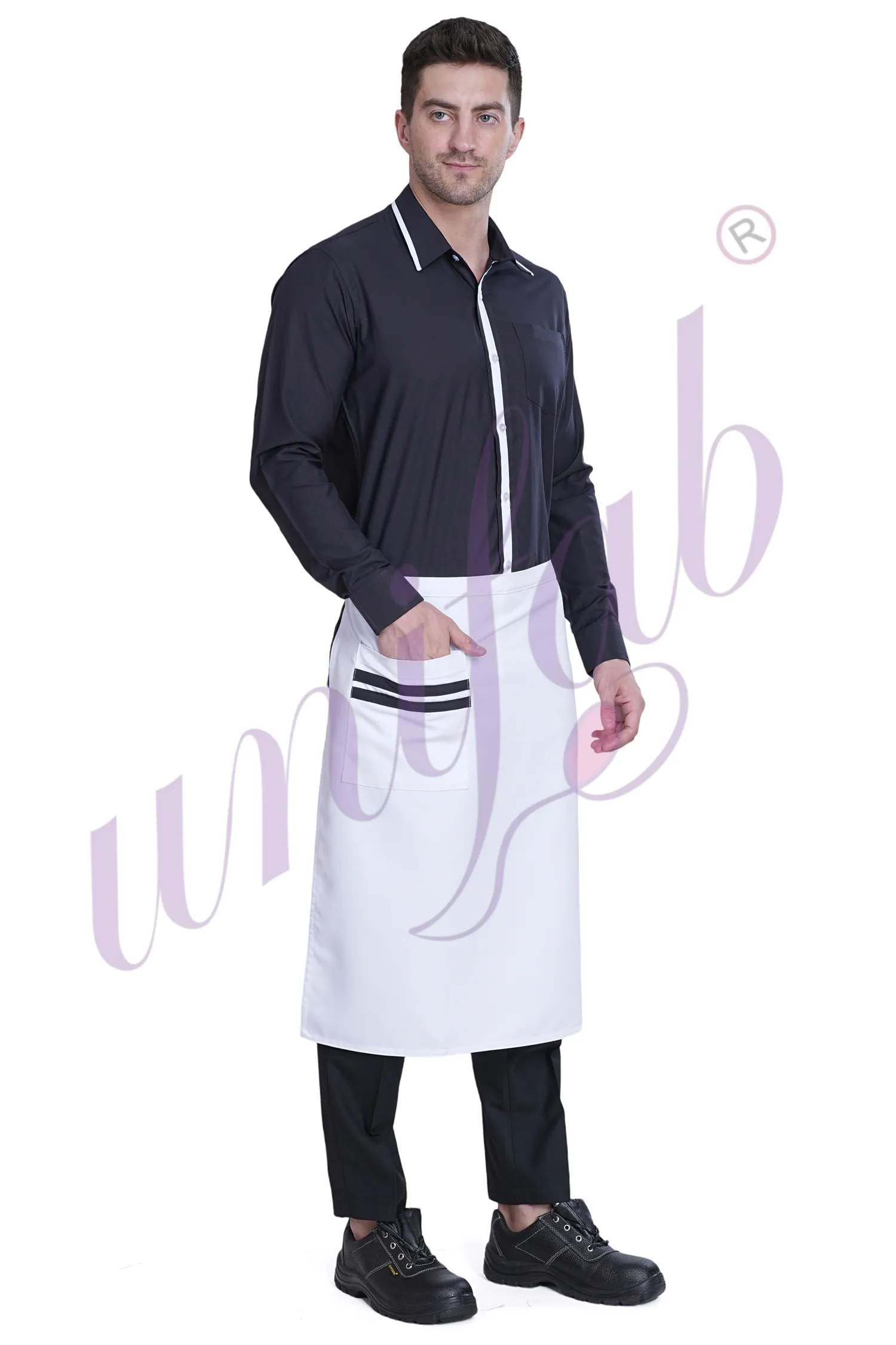 Steward Shirt And Apron Set Black and White