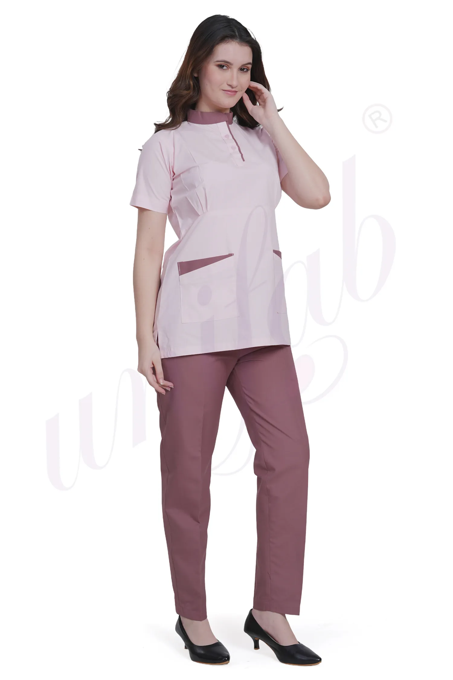 Spa Tunic Uniform Set Pink Combination
