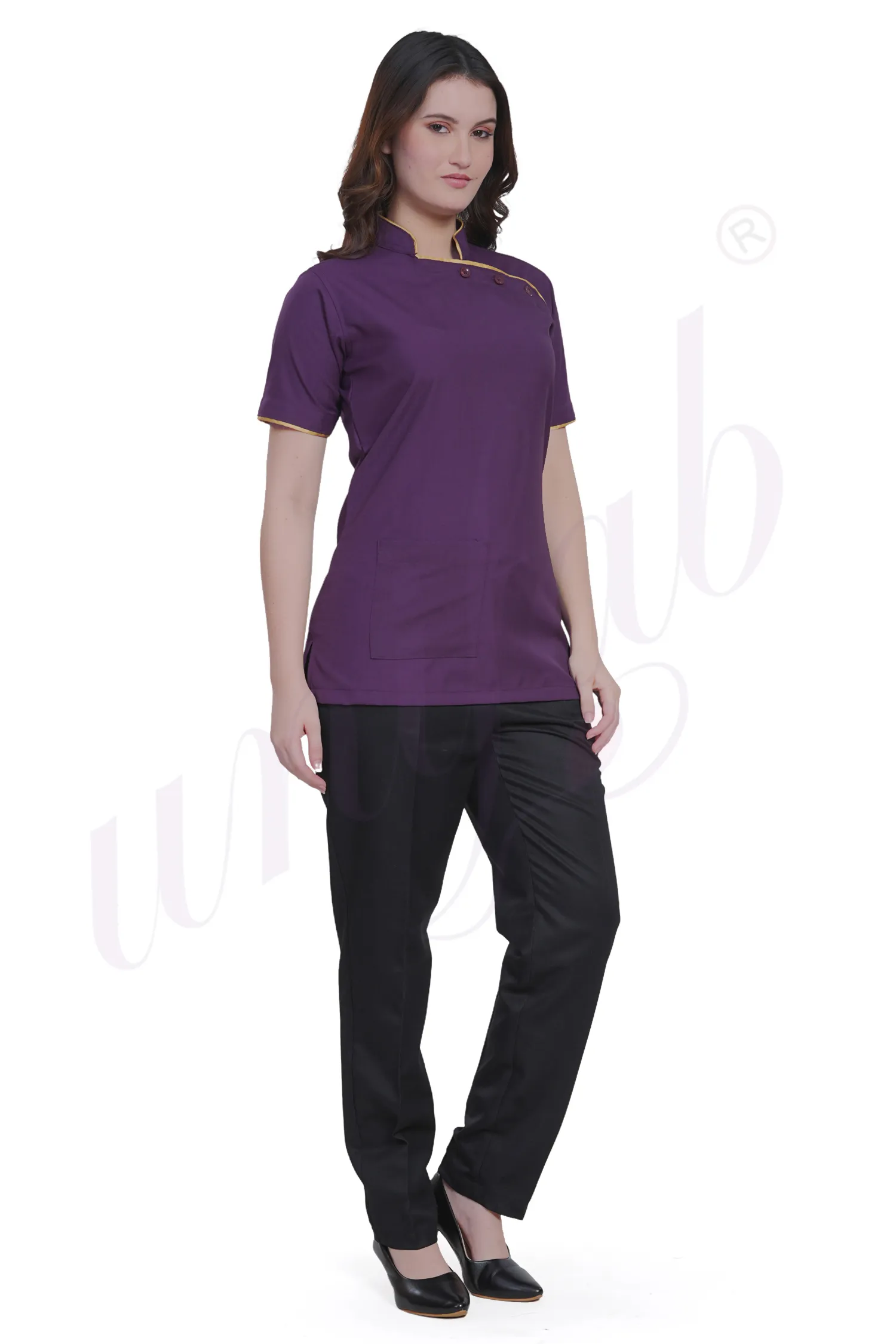 Spa Tunic Uniform Set Purple with Gold Trim